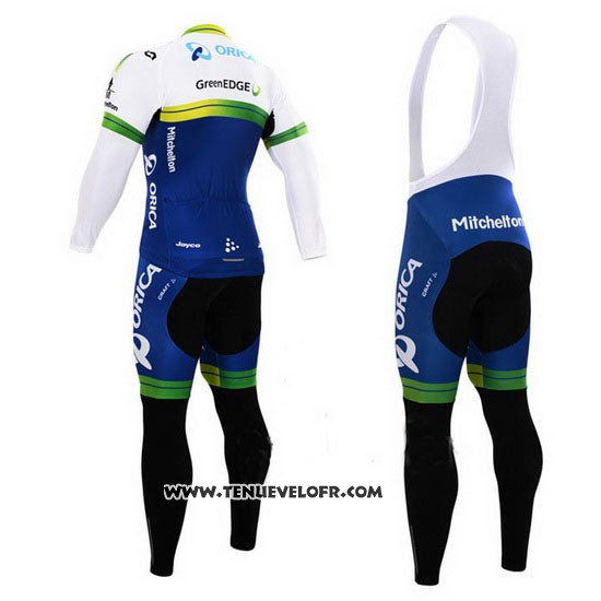 2015 Maillot Ciclismo Orica GreenEDGE Bleu et Blanc Manches Longues et Cuissard